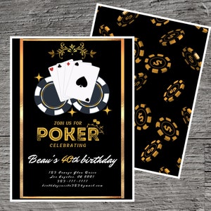 Poker Night Party Invitation, Birthday Casino Home Gathering Gamble Texas Hold Em Pai Gow, Custom Invite Online Template Free Editable Print