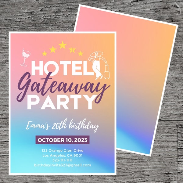 Hotel Getaway Theme Birthday Party Invitation Template, Spa Resort Room Restaurant Luxury Relaxing, Custom Editable 5 x 7", Canva Free Tool