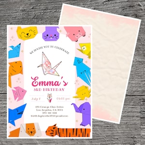 Zaproszenie na przyjęcie urodzinowe origami, papier artystyczny żuraw składany kolaż papierowy artysta graficzny, zaproszenie do druku niestandardowe, wydarzenie integracyjne
