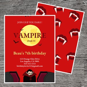 Vampire Party Theme Birthday Invitation, Dracula Dress Up Costume Scary Suck Blood Teeth Fangs, Invite Printable Custom, Celebrate Fun Event