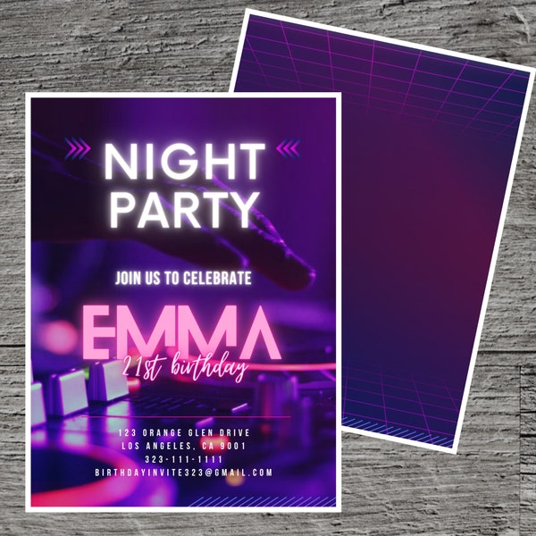 Night Club Theme Birthday Party Invitation Template, Dancing Bar 21st Barhopping Adult Dance, Custom Editable 5 x 7" Canva Free Online Tool