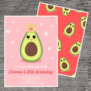 Avocado Birthday Party Invitation, Fruit Pear Healthy Guacamole Mexico Tree Aguacate, Invite Printable Custom, Tradition Gathering Fun Event