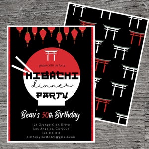 Hibachi Dinner Birthday Party Invitation, Menu Asian Order Meal Restaurant Dine-In, Invite Printable Custom, Celebrate Gathering Fun Event