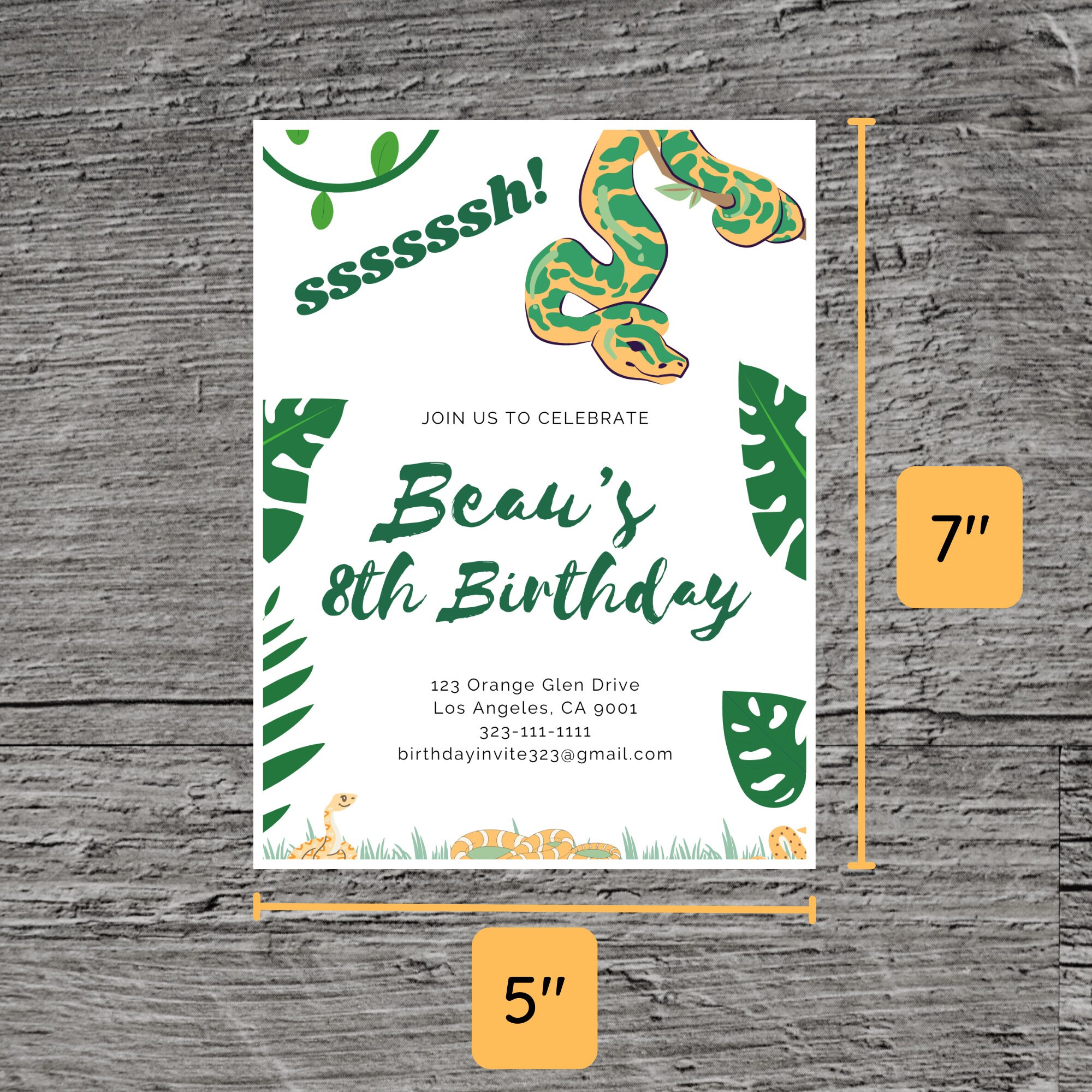 Silly Snake for Beau Theme Birthday Party Invitation Template, Snake ...