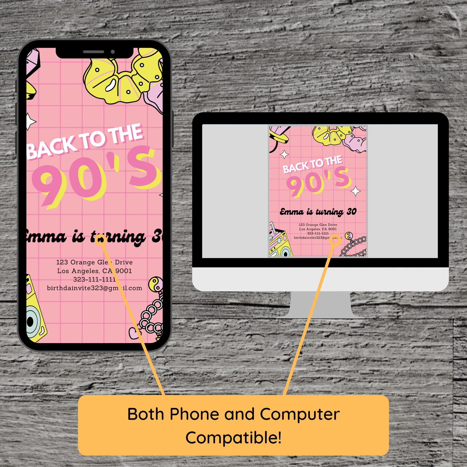 90's Theme Birthday Invitation, Dress up in Color, Pop Punk Decades ...