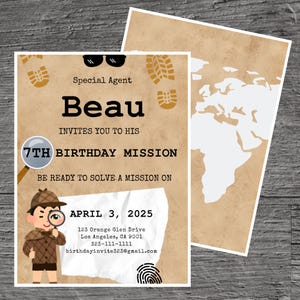 Detective for Beau Theme Birthday Party Invitation Template, Investigator, Agent, Inspector, Peeper Custom Editable 5 x 7&quot;, Canva Free Tool.