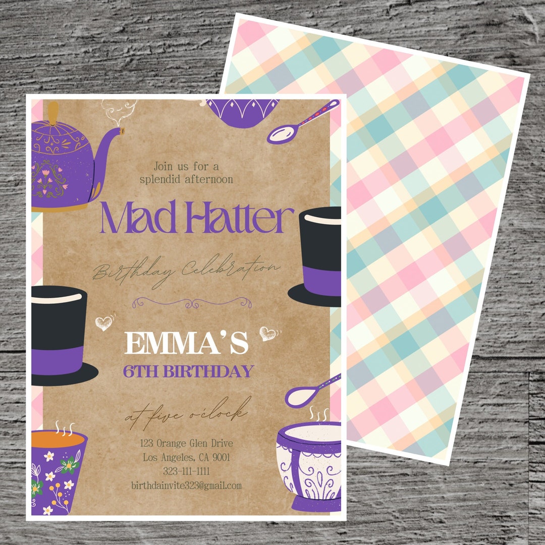 Mad Hatter Theme Birthday Party Invitation, Wonderland Tea Eccentric ...