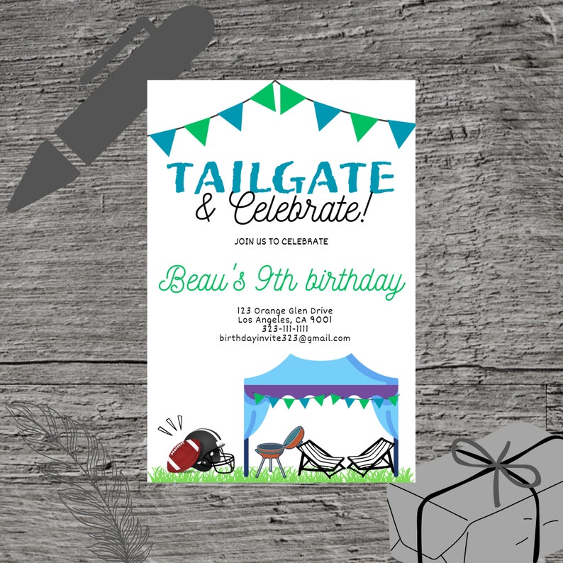 Tailgate Theme Birthday Party Invitation, Football Picnic Grill Outdoor Tailgating Sun Invite
