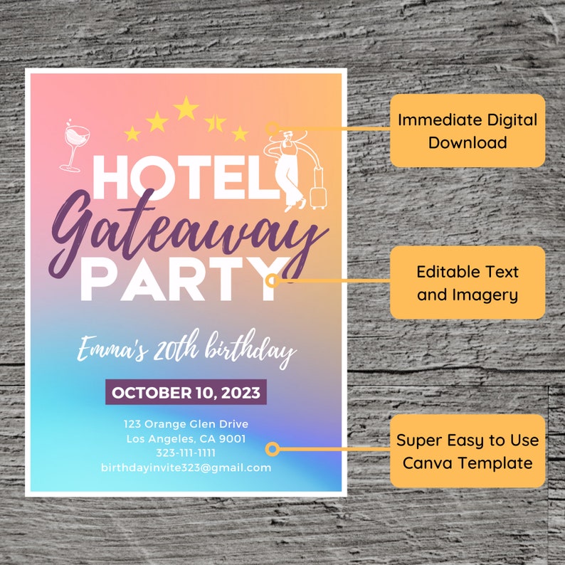 Hotel Getaway Theme Birthday Party Invitation Template, Spa Resort Room ...