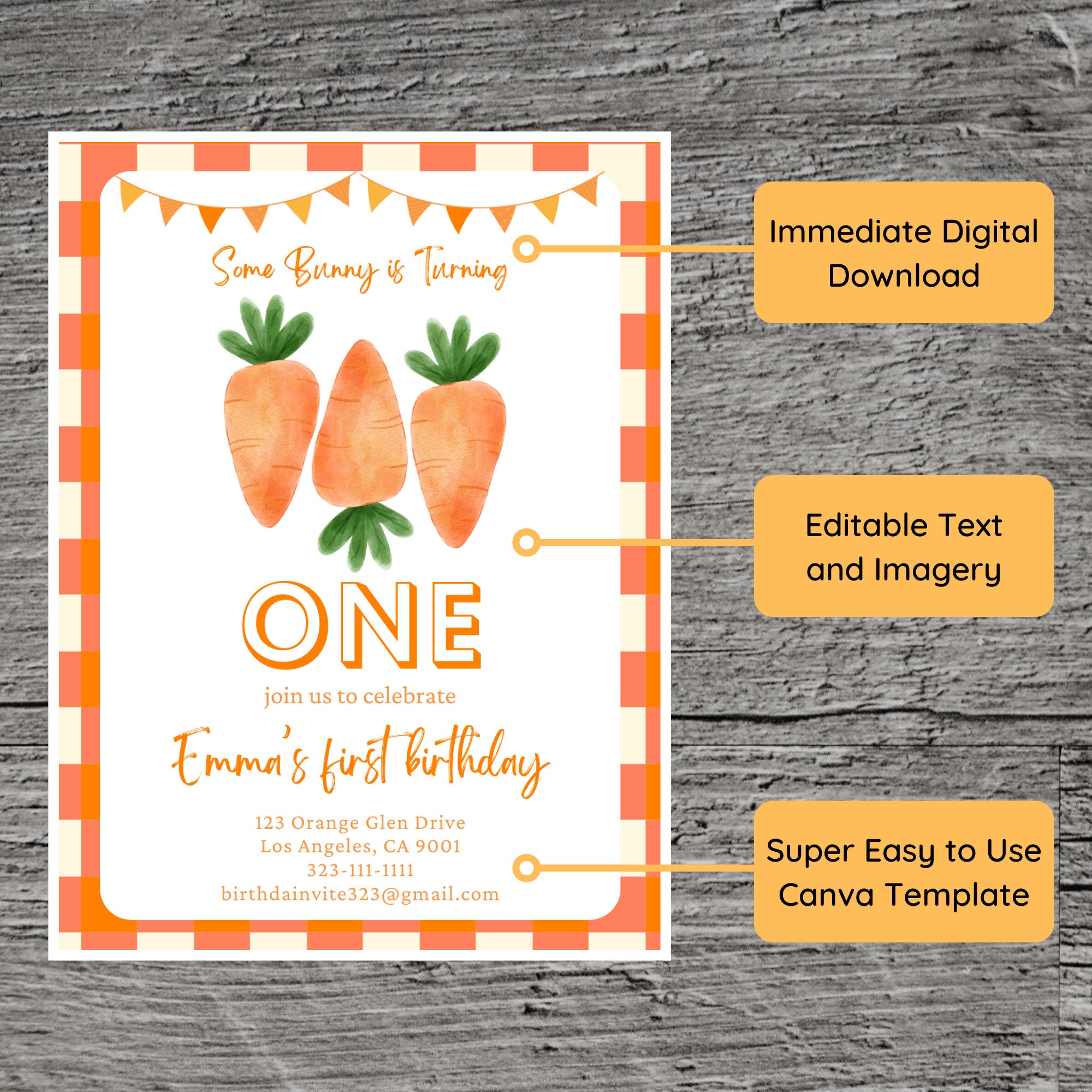 Carrot Theme Birthday Party Invitation Template, Root Herb Celery Stick ...