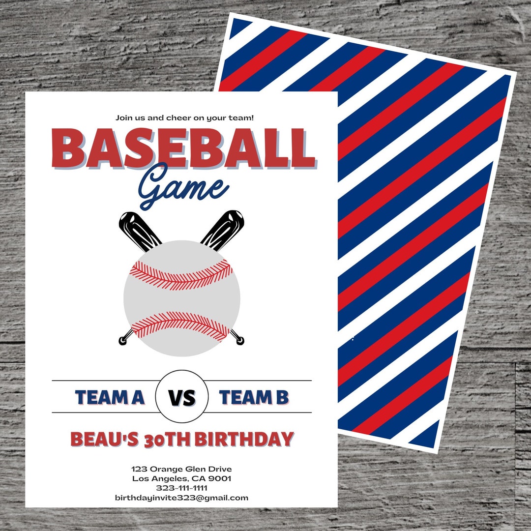 Baseball Theme Birthday Party Invitation, Game Home Run Field Attending ...