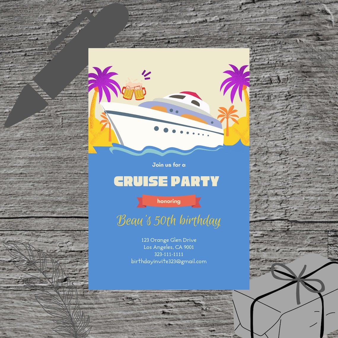 Cruise Theme Birthday Party Invitation, Yacht Boat Booze Travel ...