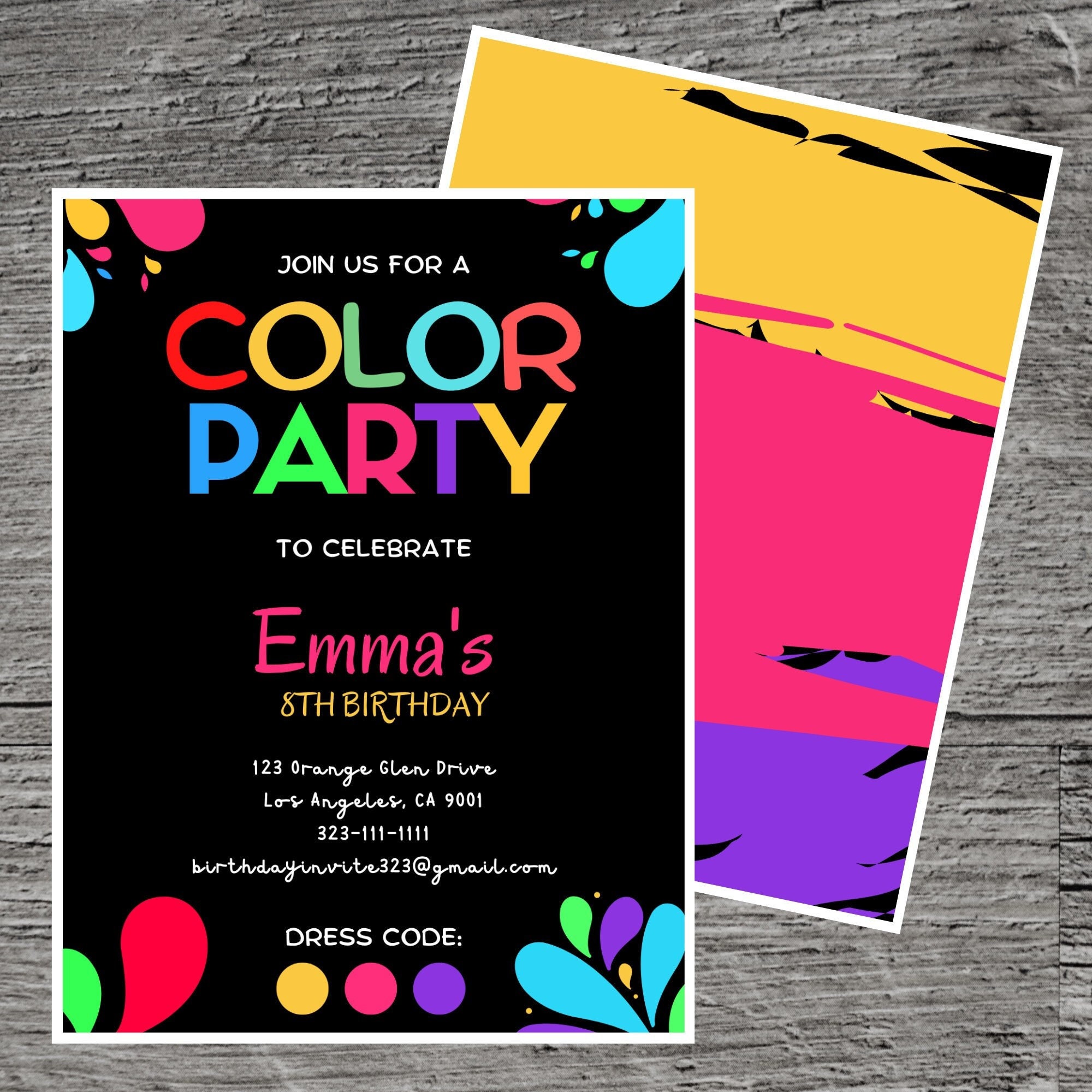 Color Party Theme Birthday Invitation, Dress up in Color, Red Blue