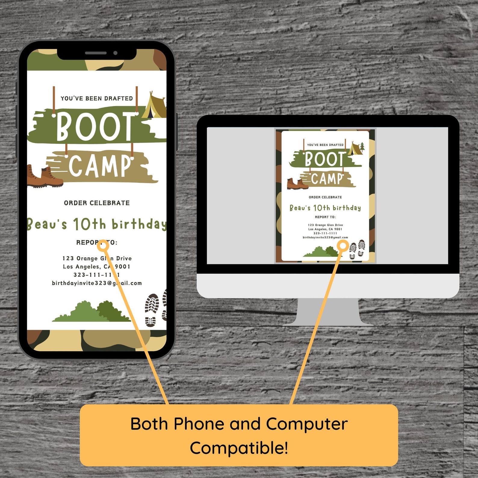 Boot Camp for Beau Theme Birthday Party Invitation Template, Basic ...