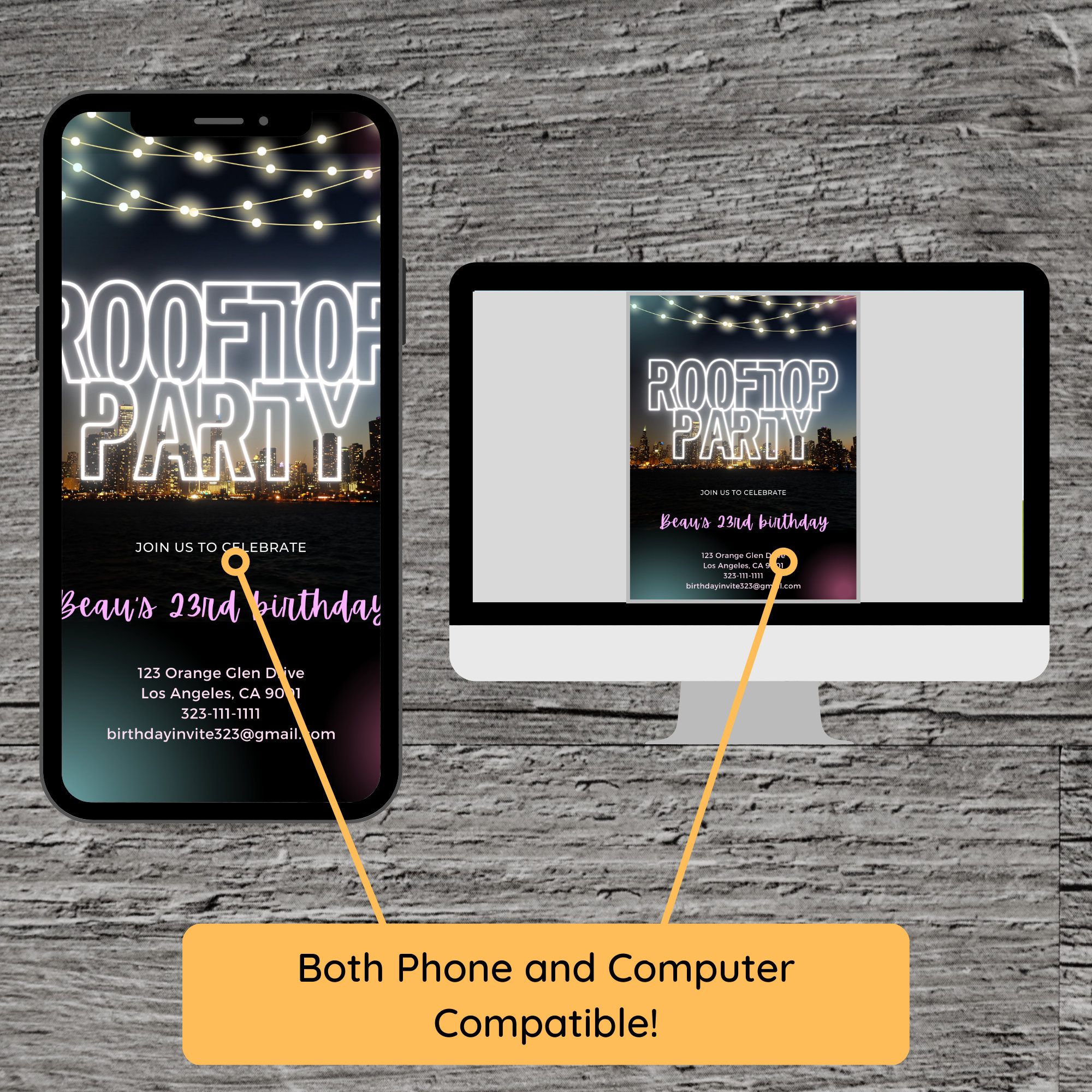 Rooftop Theme Birthday Party Invitation Template, Bar Lounge View