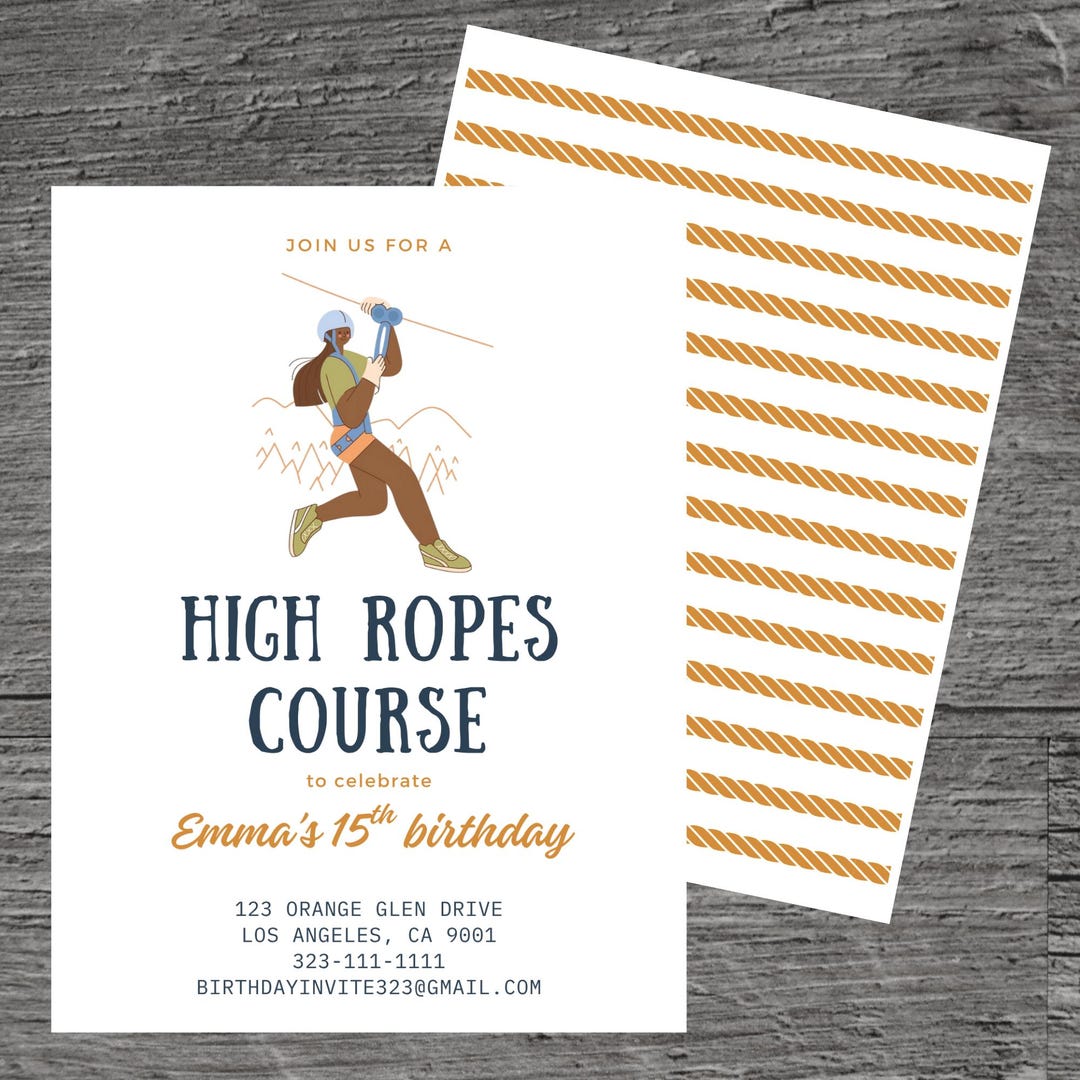 High Ropes Course for Emma Theme Birthday Party Invitation Template ...