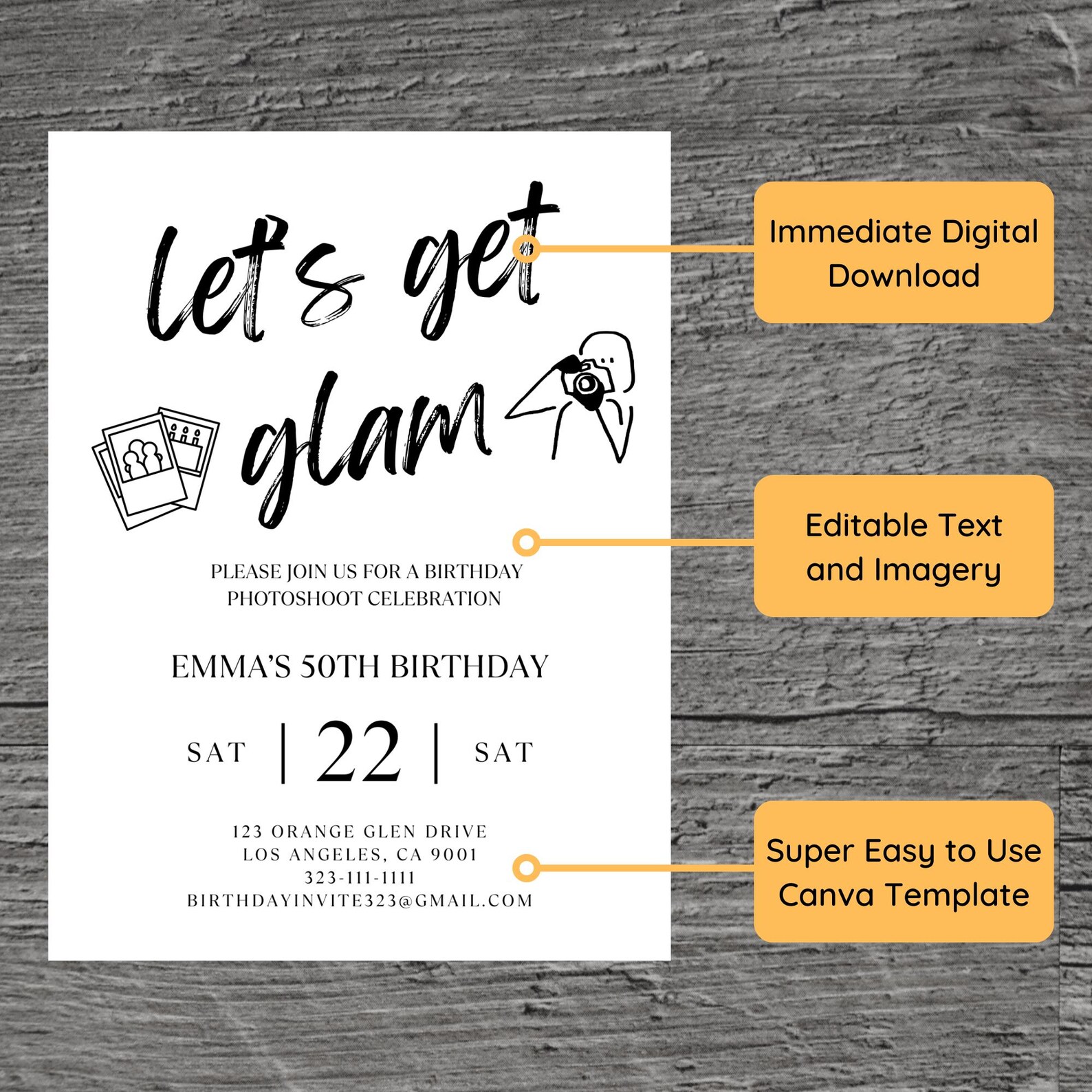 Photoshoot for Emma Theme Birthday Party Invitation Template, Camera ...