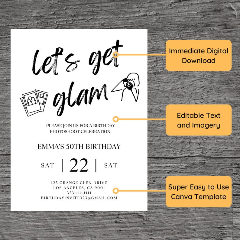 Photoshoot for Emma Theme Birthday Party Invitation Template, Camera ...