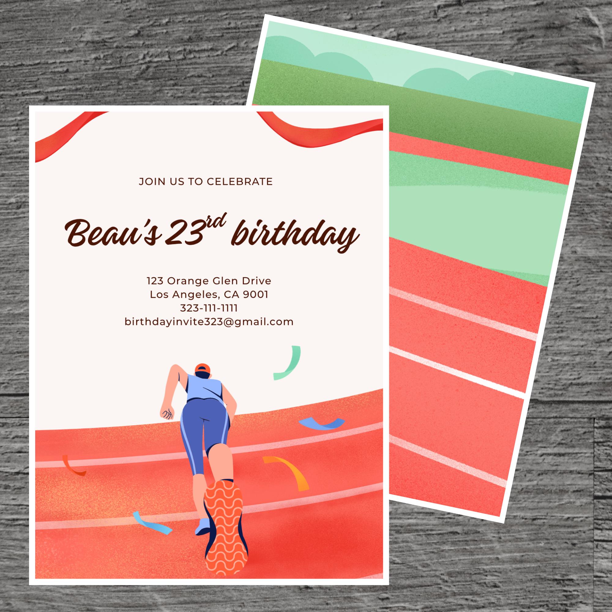 40 Yard Dash for Beau Theme Birthday Party Invitation Template ...