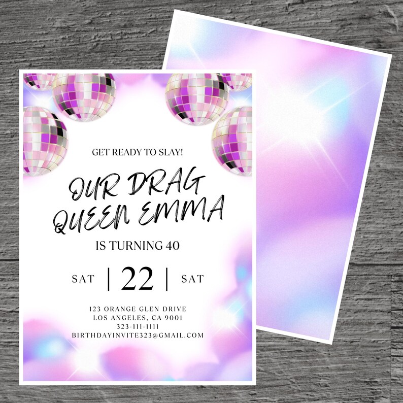 Drag Queen for Emma Theme Birthday Party Invitation Template, Cross ...