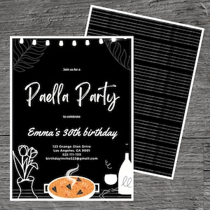 Paella Night for Emma Theme Birthday Party Invitation Template, Risotto, Biryani, Seafood Paella, Custom Editable 5 x 7&quot;, Canva Free Tool.