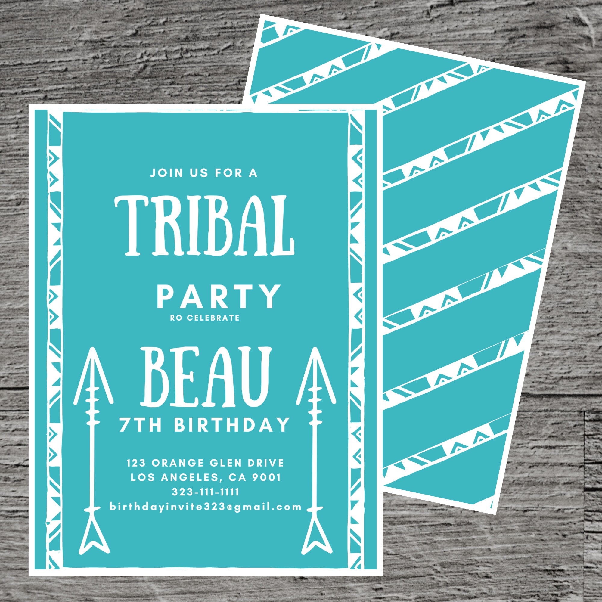 Tribal for Beau Theme Birthday Party Invitation Template, Cultural Party, Ethnic Groups, Ancestral, Custom Editable 5 x 7", Canva Free Tool.