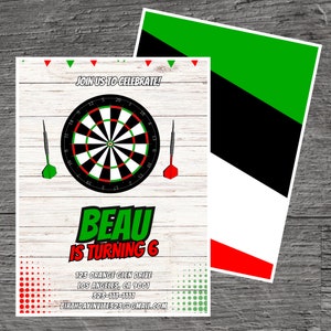 Szablon zaproszenia na przyjęcie urodzinowe z motywem Darts for Beau, środek tarczy, kasa, maksimum, grupowanie, możliwość edycji niestandardowej, 5 x 7 cali, bezpłatne narzędzie Canva.