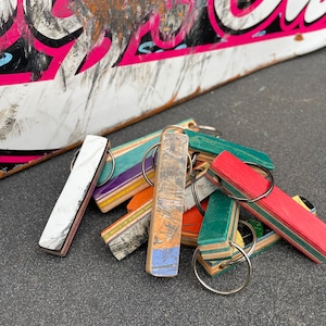 Recycled skateboard keychain