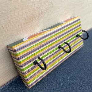 Recycled skateboard 3-hook keychain hanger