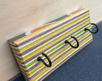 Recycled skateboard 3-hook keychain hanger