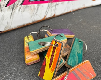 Recycled skateboard keychain