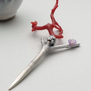 Korean red bamboo coral dwikkoji Hairpin silver - Handmade Silver Binyeo - Traditional Korean Bridal Hair Ornament - Royal Heritage Gift