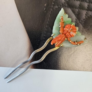 7.5 cm - Korean vintage Jade  coral Hairpin - Handmade Silver hanbok hairpin - Traditional Korean Bridal Hair Ornament - Royal Heritage Gift