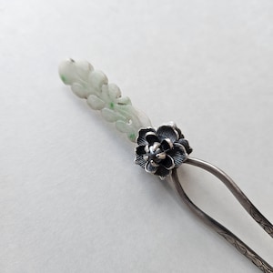 10.5 cm - Korean Vintage Jade Hairpin silver - Handmade Silver Binyeo - Traditional Korean Bridal Hair Ornament - Royal Heritage Gift