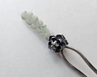 10.5 cm - Korean Vintage Jade Hairpin silver - Handmade Silver Binyeo - Traditional Korean Bridal Hair Ornament - Royal Heritage Gift