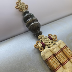 Double Jade Wealth 40 cm Norigae – Korean Traditional Silk Pendant for Prosperity Hanbok Accessory with Natural Jade Premium Silk