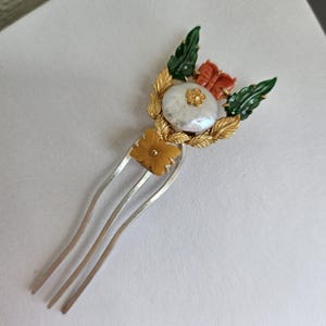 9 cm - Korean Jade amber coral Hairpin - Handmade Silver hanbok hairpin - Traditional Korean Bridal Hair Ornament - Royal Heritage Gift