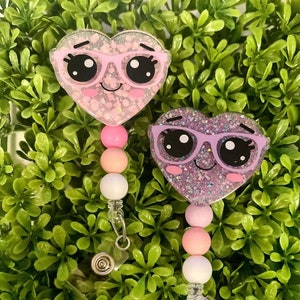 Heart with Glasses Badge Reel|Cute Badge Reel|Valentine&#39;s Day Badge Reel|Nurse Badge Reel|