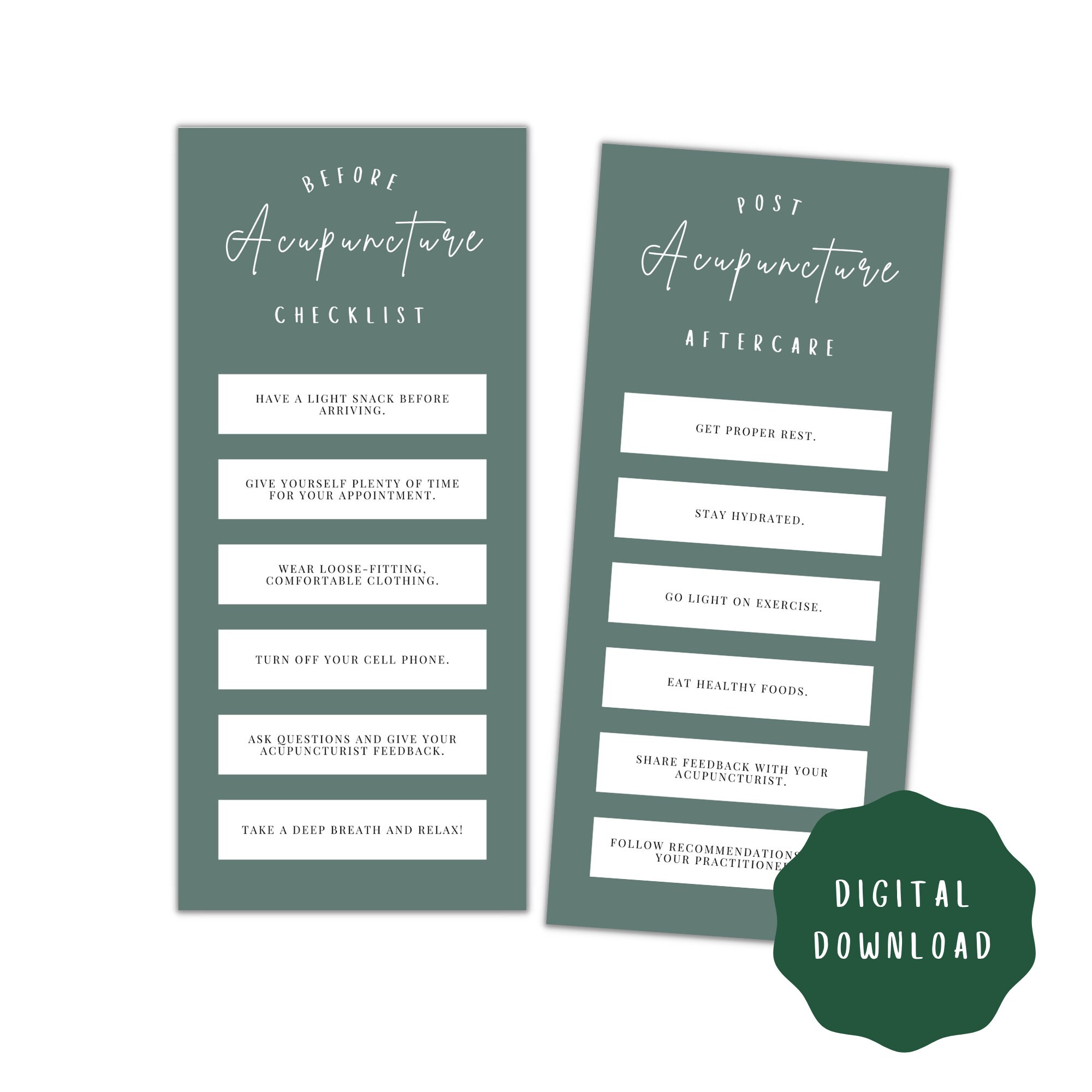 Acupuncture Treatment Before Checklist & Post Aftercare Patient ...