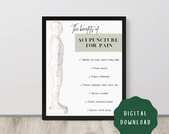 Acupuncture Benefits for Pain Poster DIGITAL DOWNLOAD, TCM Chinese Medicine Decor Wall Art, Acupuncture Clinic Treatment Room