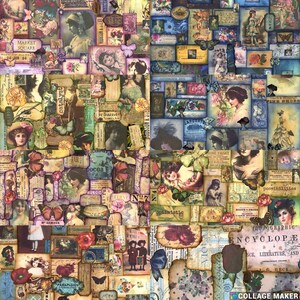 Vintage Multi-Colored Collage Set 1 Digital Prints, Background Pages, Journal Cards, Tags, Ephemera