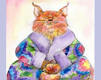 Cat Art Prints, un regalo para los amantes de los gatos, Hadas del gato, Estampado de arte en acuarela, Arte para gatos, Decoración del hogar, Habitación para niños, Regalo para ella