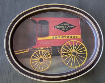 Vintage The Great American Atlantic & Pacific Tea Co. Oval Tin Tray 350 Stores.