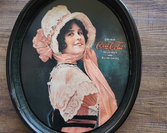 Vintage Betty Girl Coca Cola Metal Oval Serving Tray