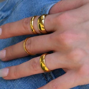 Gold Filled Band Rings - Engagement Rings - Thick Thin Rings WATERPROOF Jewelry-Gift for Men Women-Engraved Band Minimalist Stacking Bands