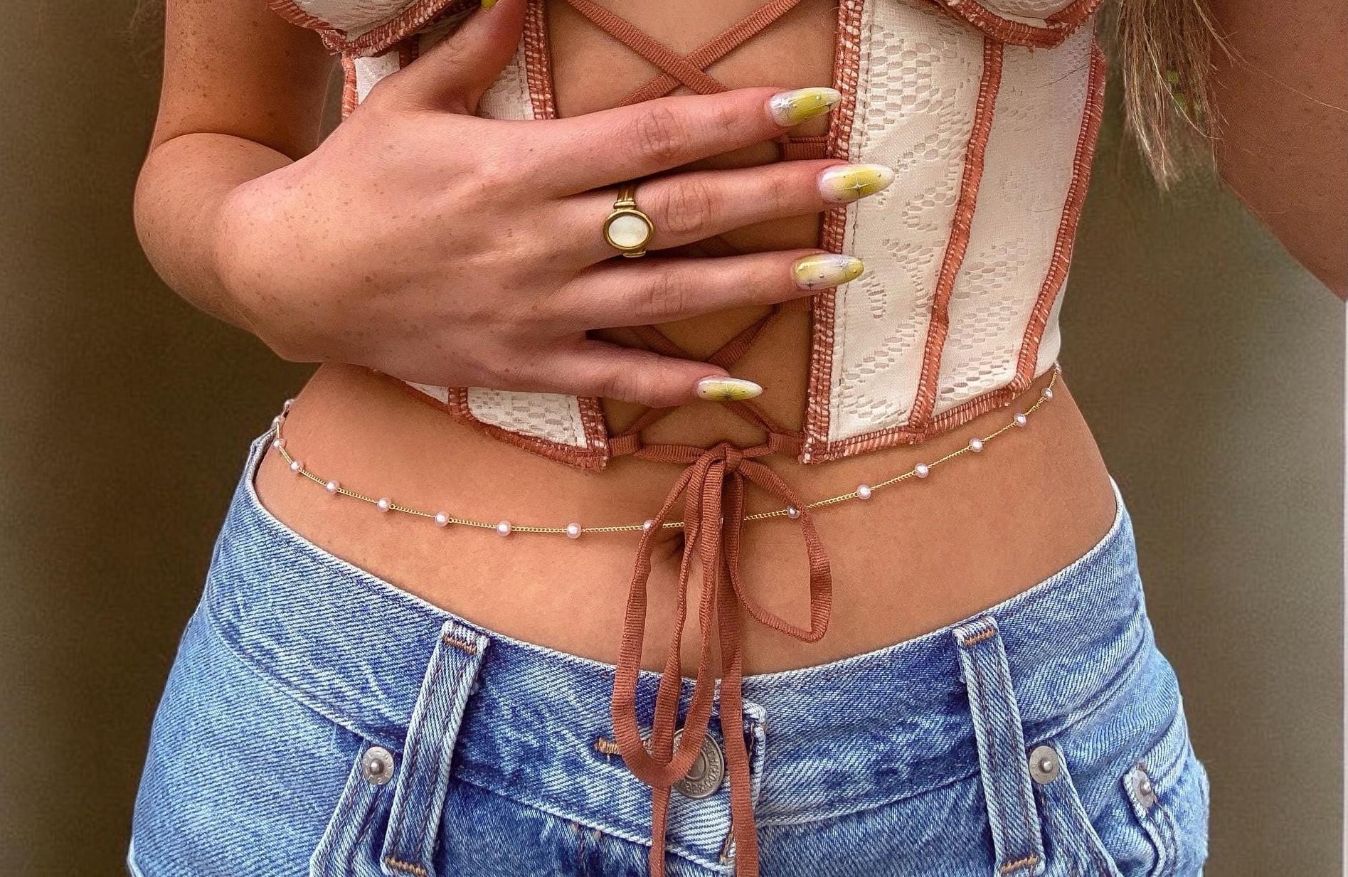 Gold Filled Belly Chain Gold Waist Chain Body Jewelry Pearl Chain Figaro Twist Waterproof Non Tarnish Chains Daily Wear Jewelry Best Gift