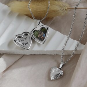 Silver Heart Locket Necklace- Hinged Locket for Picture -Memorial Her -Best For Birthday -WATERPROOF Dainty Twist Chain -Personalized Gifts