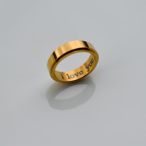 I love you Fidget Rings Gold Spinner Rings Stainless Steel Band Rings Black Spinner for Women Her - Engravable WATERPROOF Rings for Man Him