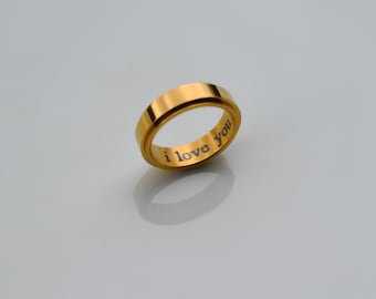 I love you Fidget Rings Gold Spinner Rings Stainless Steel Band Rings Black Spinner for Women Her - Engravable WATERPROOF Rings for Man Him