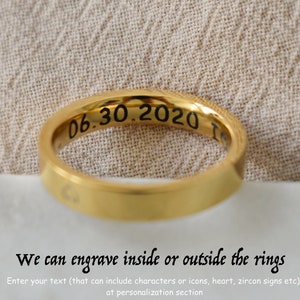 Gold Filled Band Rings - Engagement Rings - Thick Thin Rings WATERPROOF Jewelry-Gift for Men Women-Engraved Band Minimalist Stacking Bands